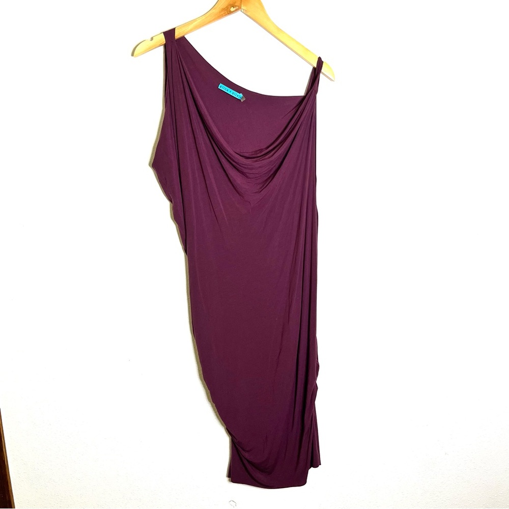 Alice + Olivia vintage Y2K asymmetrical jersey knit dress sz S plum purple